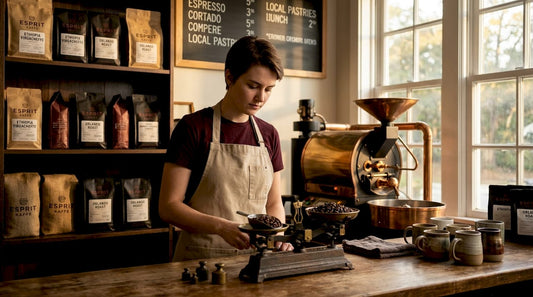 Barista weighing beans at Orlando café