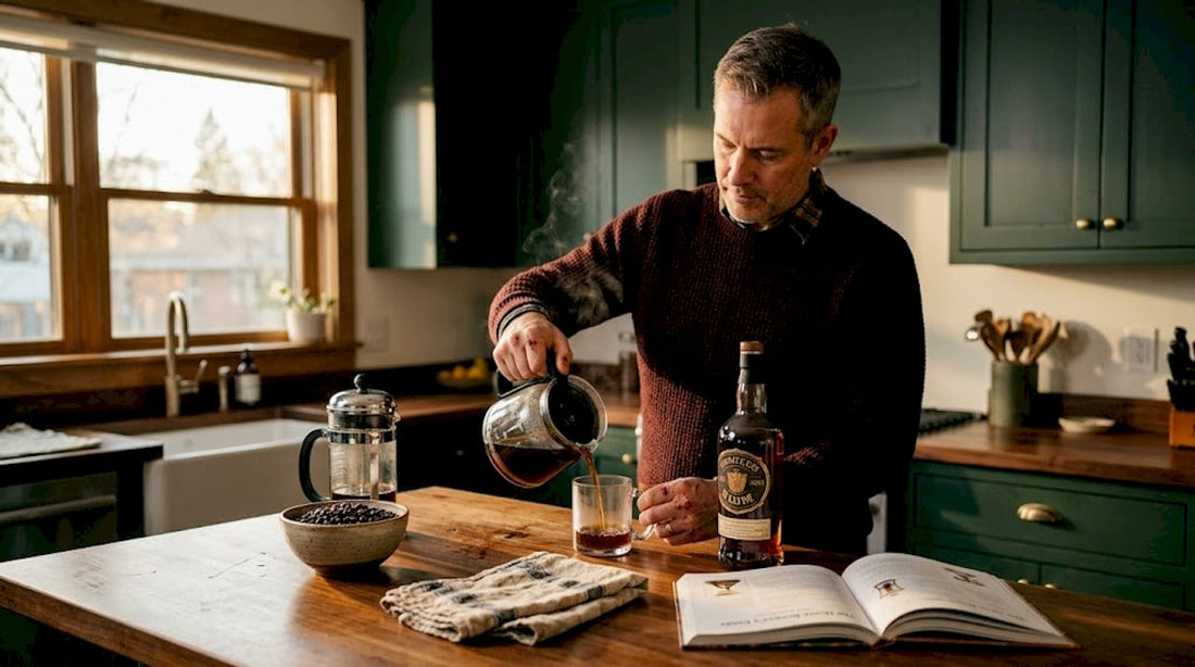 Home brewer preparing rum infused coffee