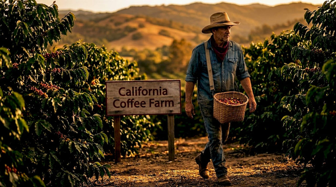 Coffee farmer picking beans in Kona Hawaii