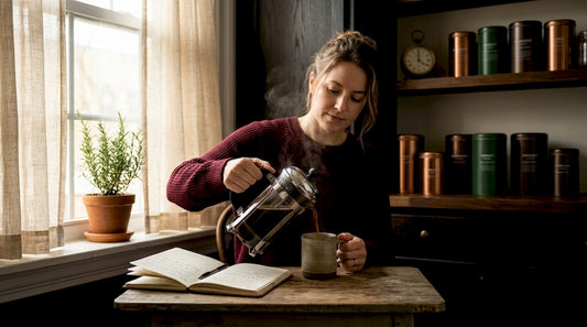 Woman preparing morning coffee in kitchen