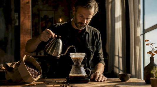 Man brewing artisan coffee with Kalita Wave