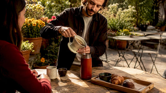 Barista pouring freshly brewed black coffee in café