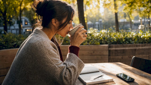 Remote worker enjoying morning coffee at kitchen table