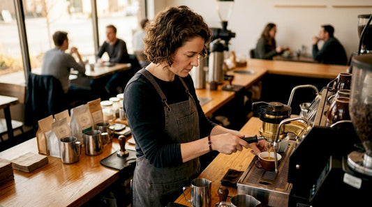 Barista preparing espresso in local coffee shop