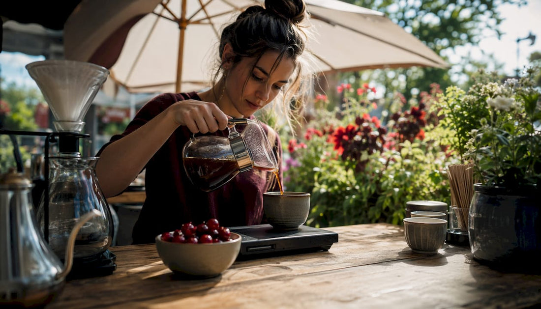 Barista pouring cherry specialty coffee