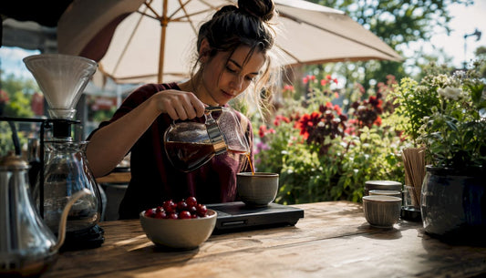 Barista pouring cherry specialty coffee