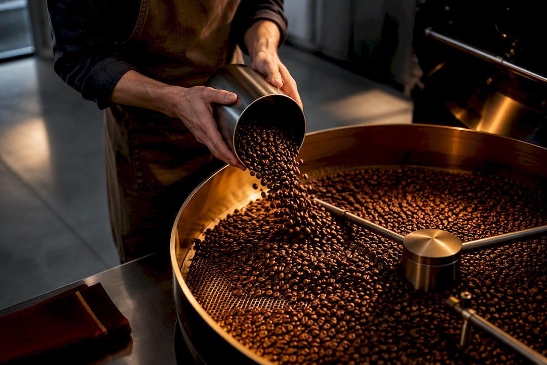 Fresh espresso roast beans cooling after roasting