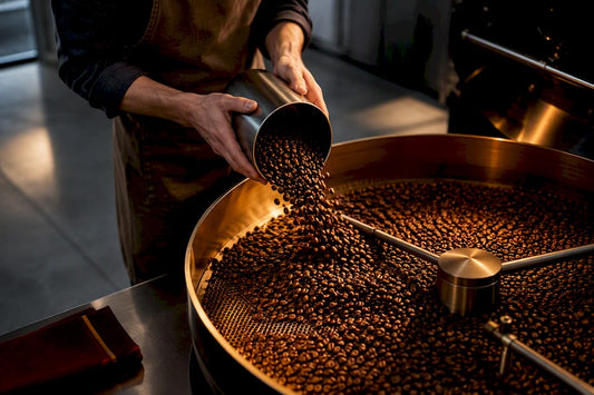 Fresh espresso roast beans cooling after roasting
