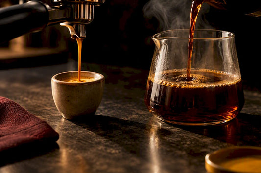 Espresso and brewed coffee side by side