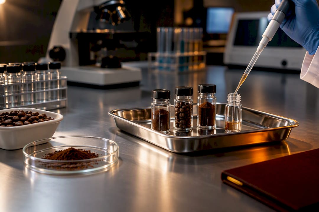 Coffee samples prepared for laboratory testing