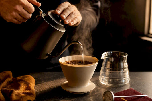 Hot water poured over coffee grounds