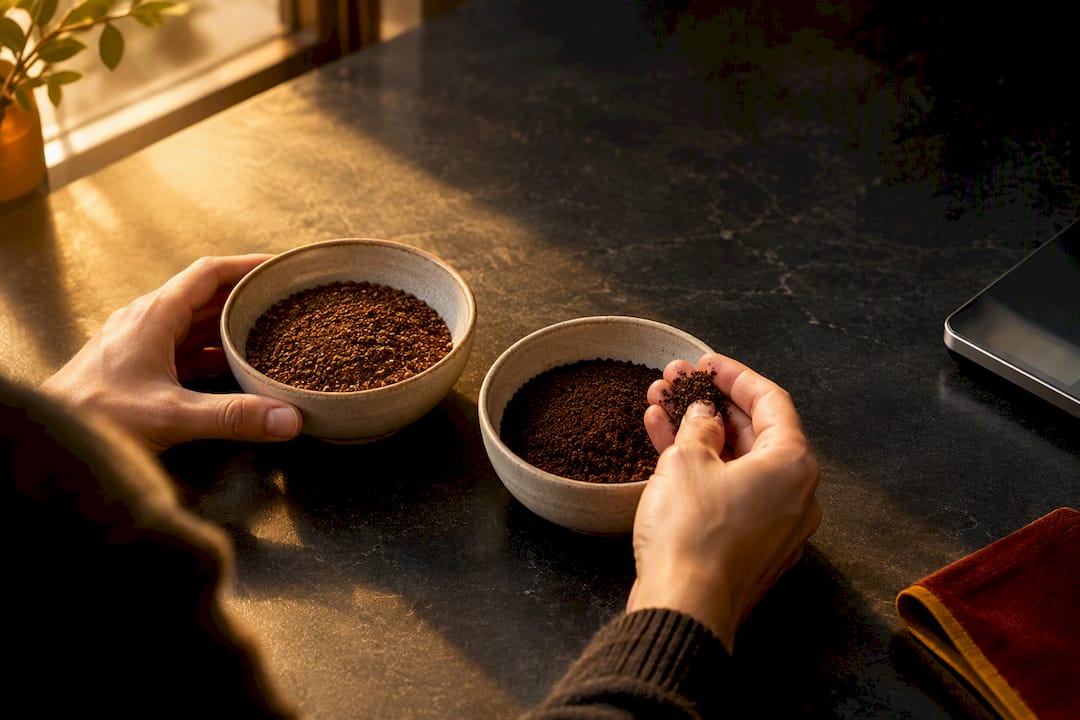 Comparing light and dark coffee grounds